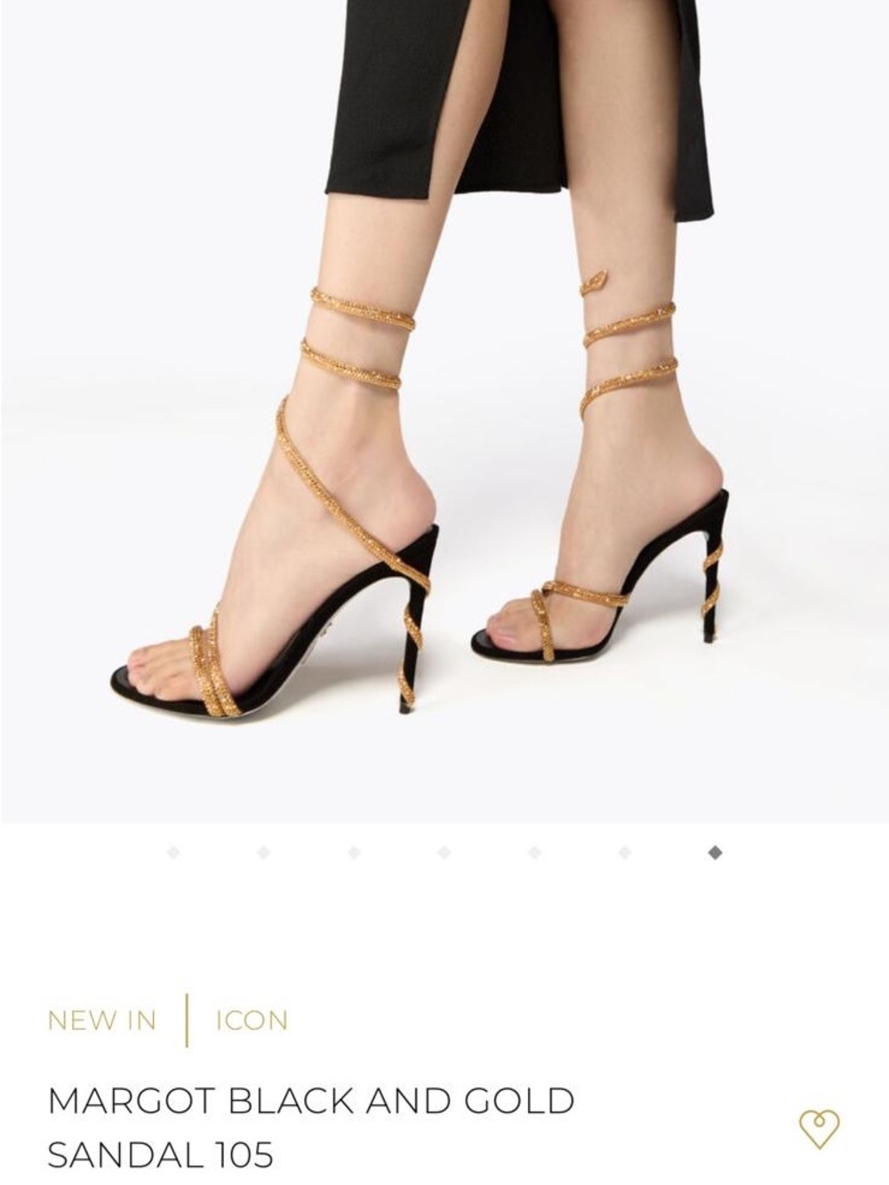Rene Caovilla Black and Gold Margot Wrap Stiletto Sandals